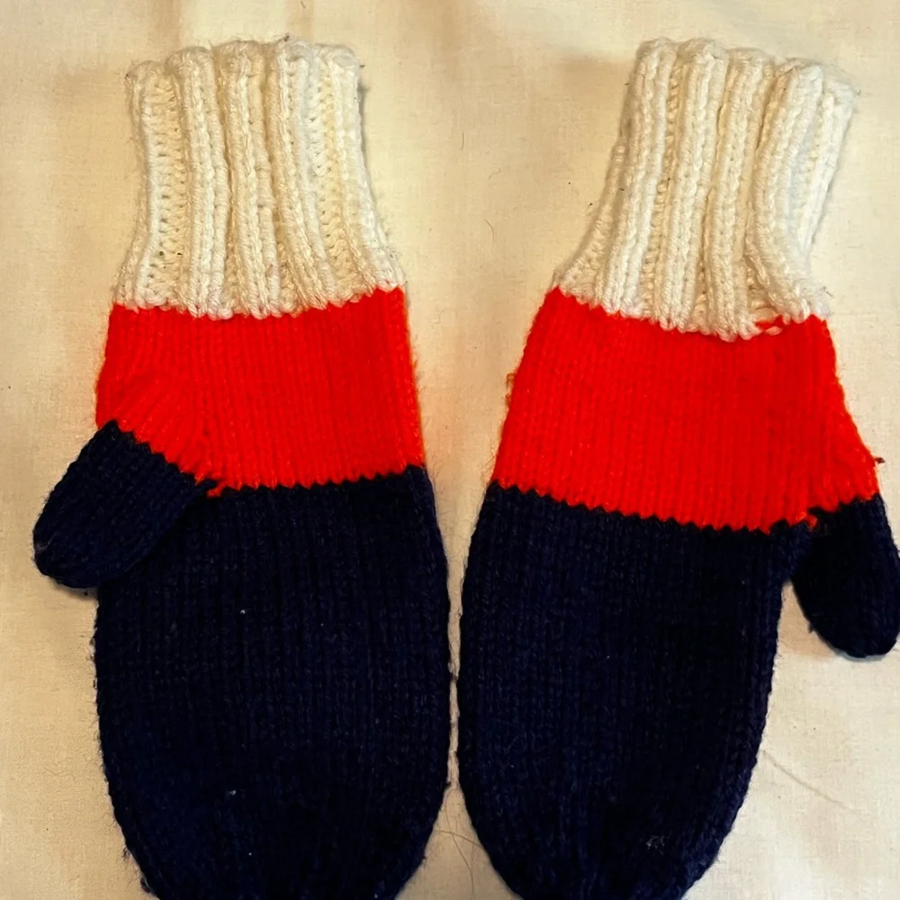 Navy, white, & orange handmade knit mittens-Chicago bears, Illini
